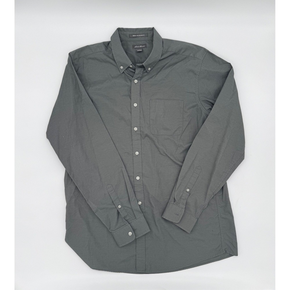 Eddie Bauer Mens TL Gray Wrinkle Free Relaxed Fit‎ Button Down Shirt Long Sleeve